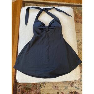 Cocoship Pin Up Retro One Pc SwimSuit Dress US Size L Black Floral Rockabilly